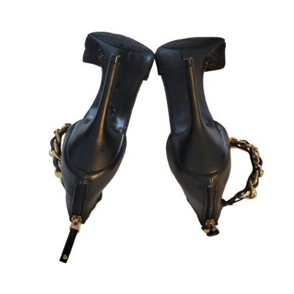 Sam & Libby Black/Gold Snake Print Ankle Chain Stiletto Heels Pumps Women's Sz 8 - Picture 5 of 12